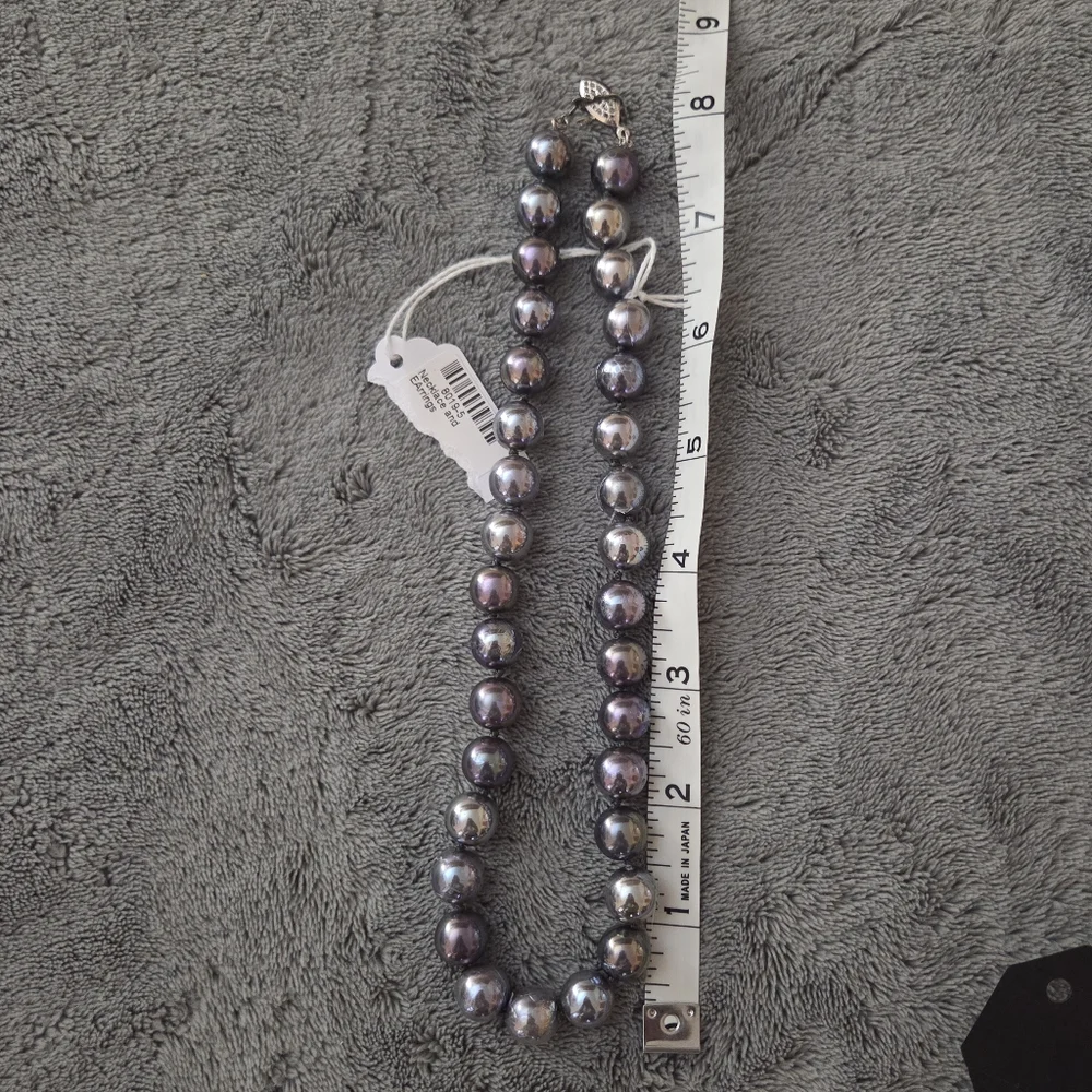 Silver and Purple Faux Pearl Necklace and Earring Set NWT Kohl's - Picture 5 of 6